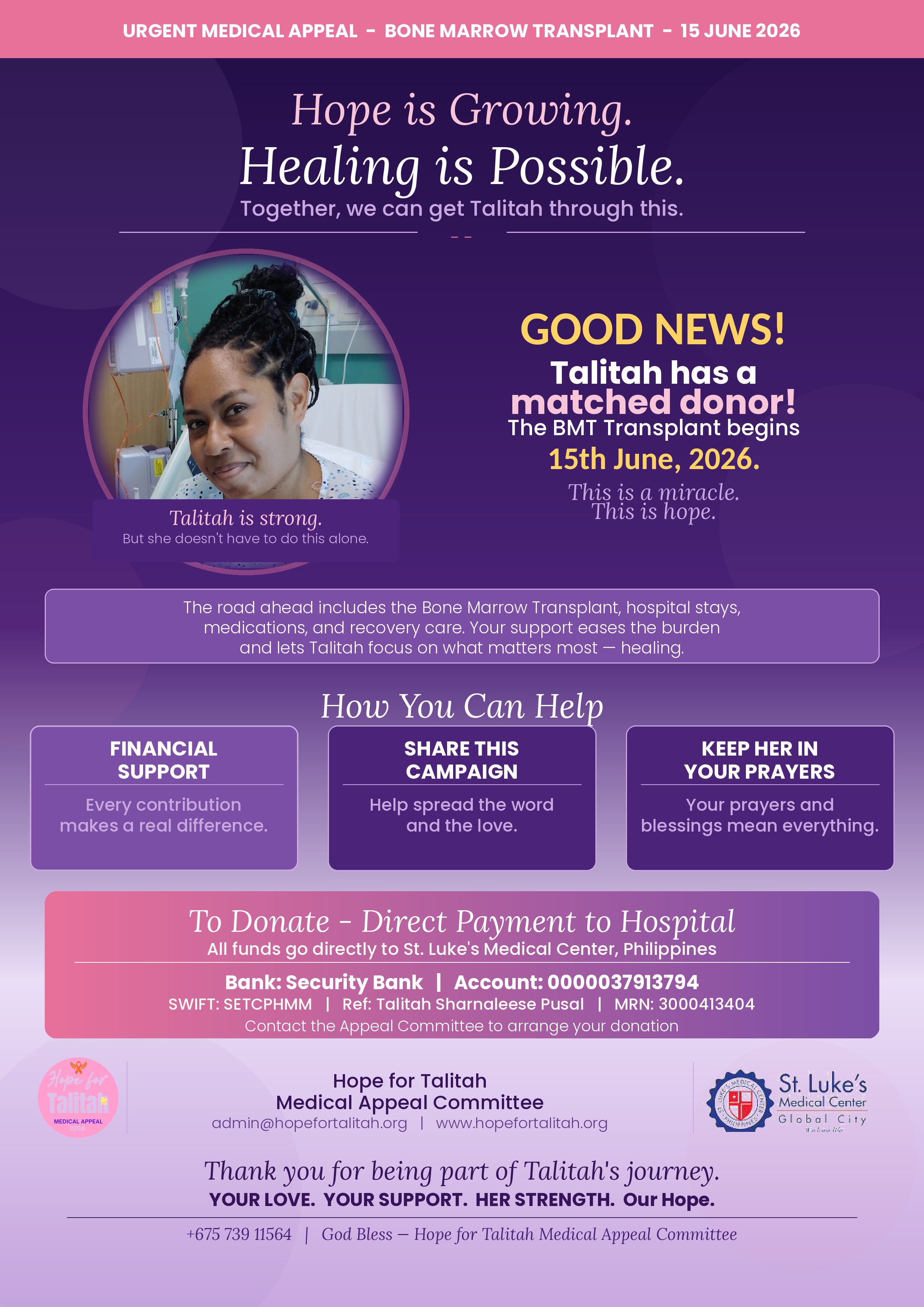 Hope for Talitah BMT Campaign Poster