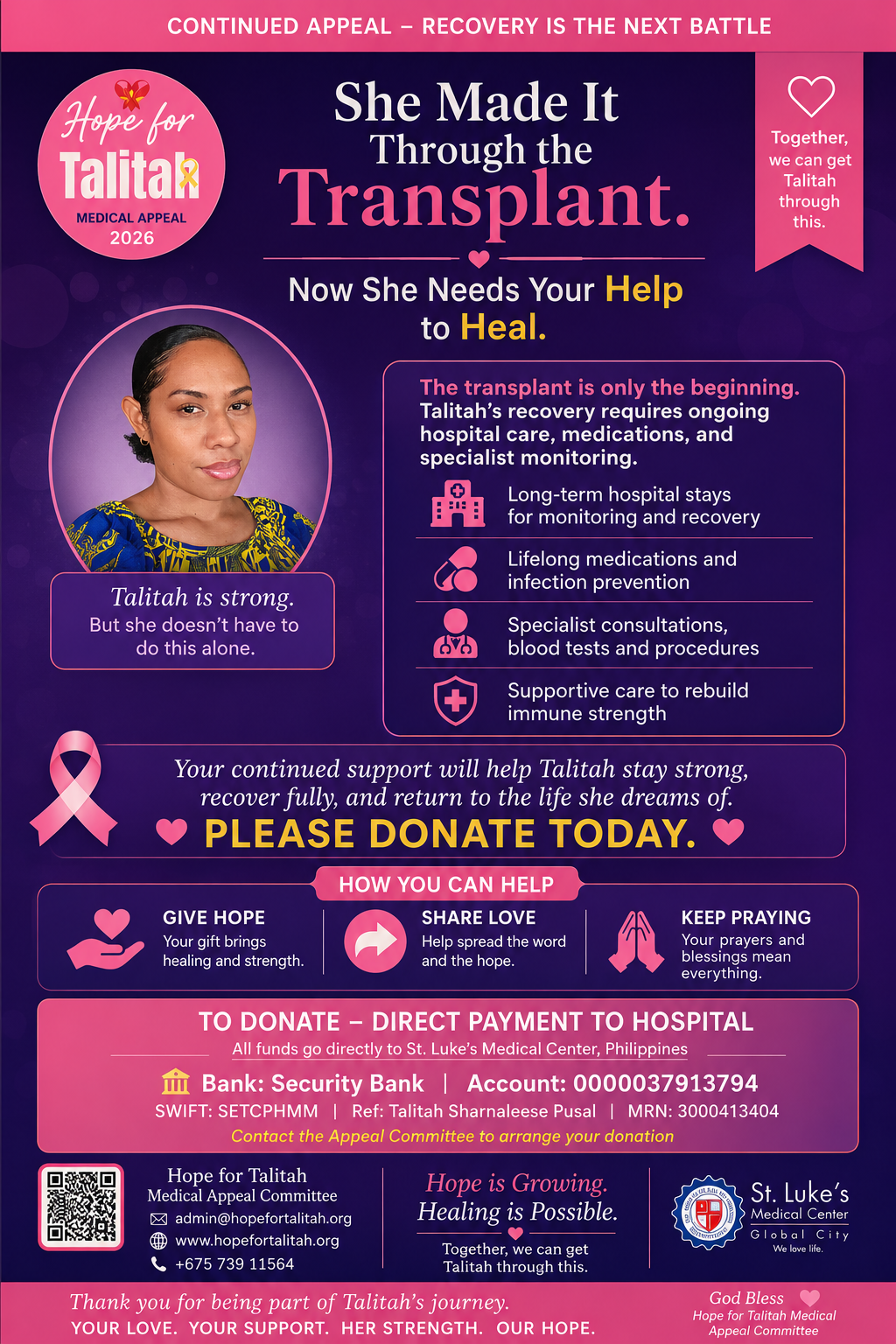 Hope for Talitah Recovery Campaign Poster